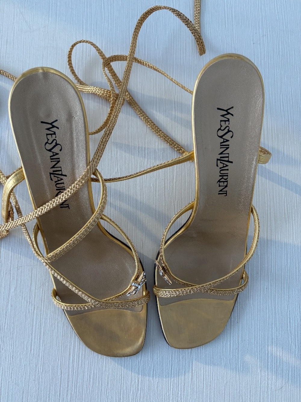 YSL Gold Starfish Lace Up Sandals Tom Ford Era 8.5